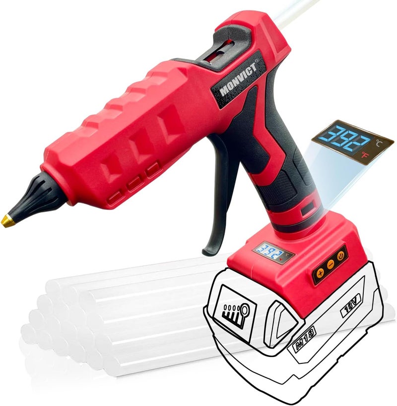 MONVICT 100W Cordless Glue Gun for Milwaukee 18V Battery, Upgraded Digital Temperature Adjustable Handheld Electric Power Full Size Heavy Duty Hot Glue Gun with 10 Glue Sticks (Tools only) - Image 1